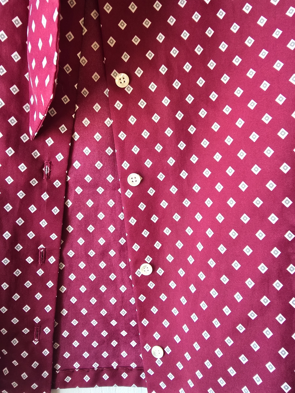 Vintage Russ Togs Diamond-Print Tie-Neck Blouse - Maroon - Picture 7 of 10